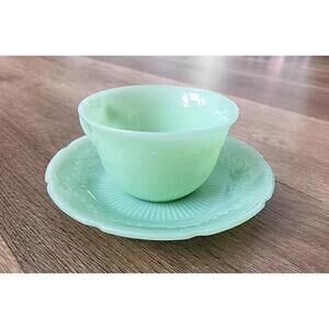 Vintage Jadeite Fire King Alice Cup and Saucer Set